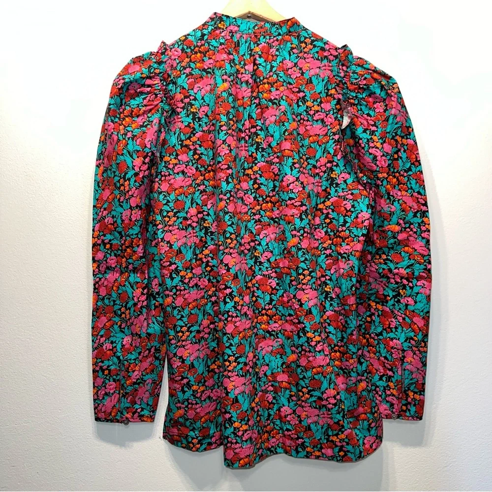 Re-Imagined J Crew Floral Cotton Poplin Ruffle Top Blouse Size XS Button Up - Picture 8 of 8